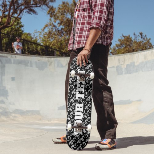 Custom skateboard desk with 8 ball pattern