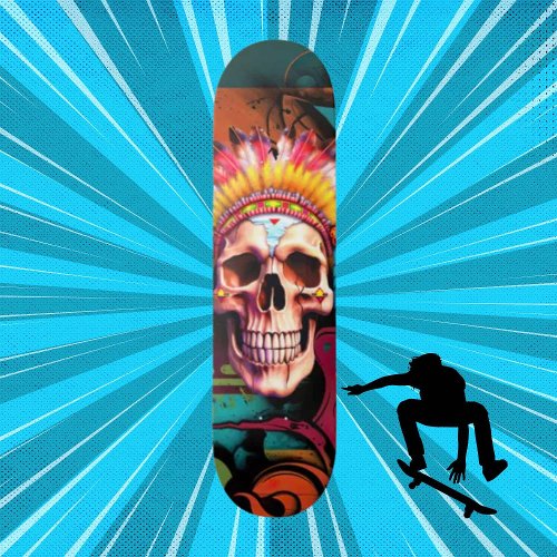 Custom Skateboard Graffiti Native American Skull