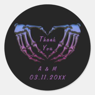 Custom Skeleton Gothic Hands Love Heart Shape Classic Round Sticker