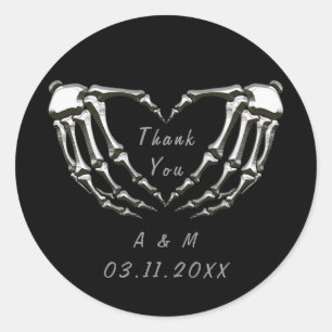Custom Skeleton Gothic Hands Love Heart Shape Classic Round Sticker