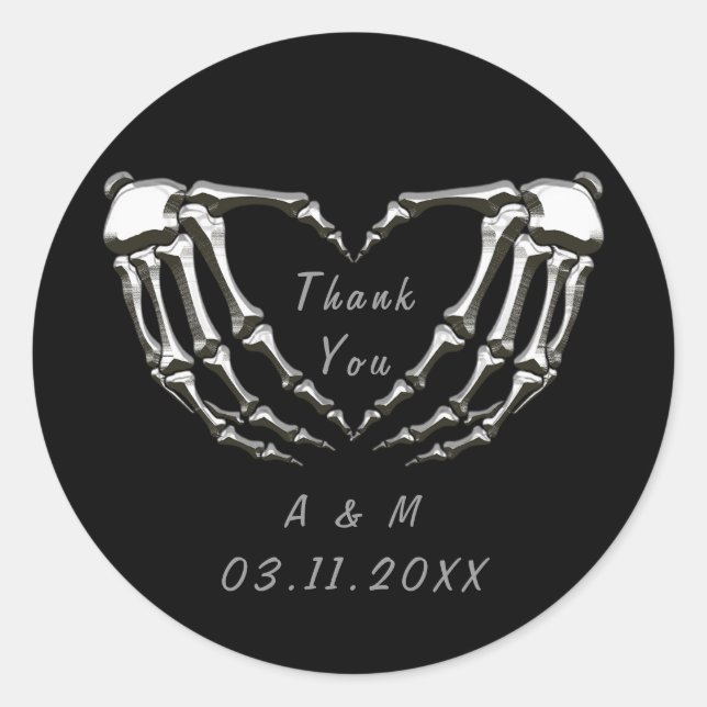 Custom Skeleton Gothic Hands Love Heart Shape      Classic Round Sticker (Front)