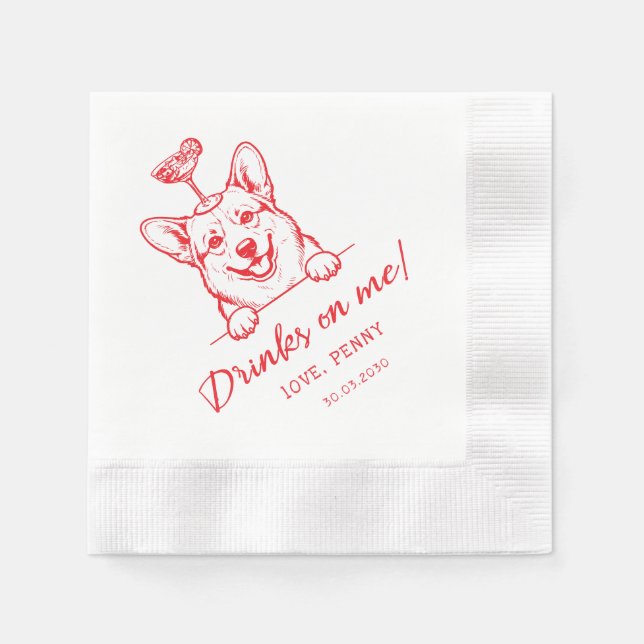 Custom Sketch Funky dog, Engagement Party, Napkins (Front)