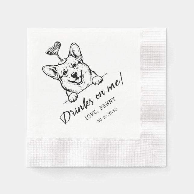 Custom Sketch Funky dog, Engagement Party, Napkins (Front)