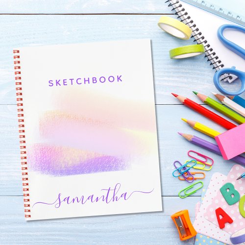 Custom sketchbook pink purple brushstrokes notebook
