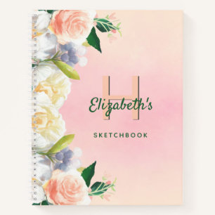 Custom sketchbook romantic florals peach pink notebook