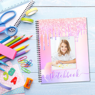 Custom sketchbook unicorn photo glitter pink girl notebook