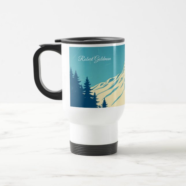 Custom Ski Club Aspen Retro 70s Mountain Travel Mug (Left)