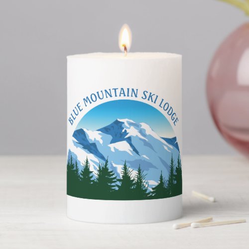 Custom Ski Lodge Winter Resort Snowy Mountain Pillar Candle