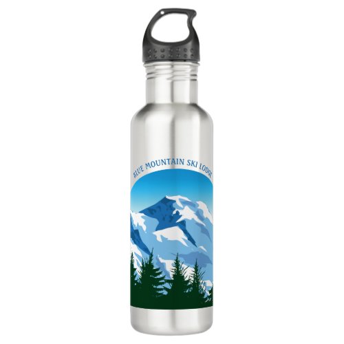 Custom Ski Lodge Winter Resort Snowy Mountain Stainless Steel Water Bottle