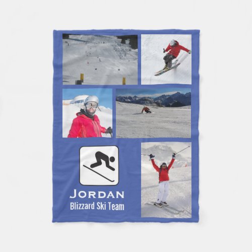 Custom Ski Racing Team Skier Skiing Photo Collage Fleece Blanket