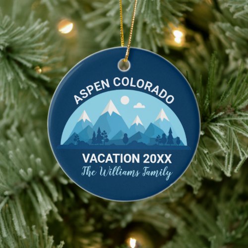 Custom Ski Town Colorado Mountain Trip Keepsake Ceramic Ornament