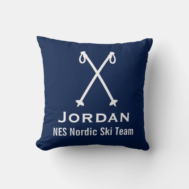 Custom Skiing Nordic Alpine Ski Pole Ski Team Throw Pillow (Front)