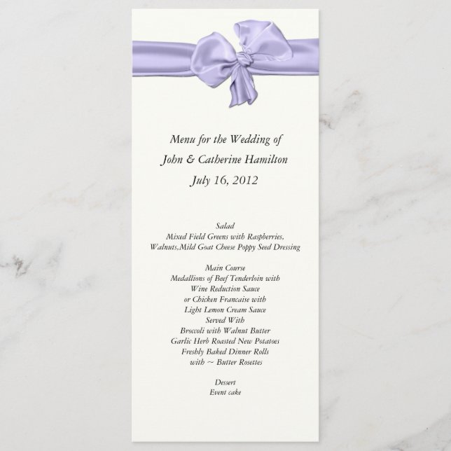 Custom Skinny Wedding Table Menu (Front)
