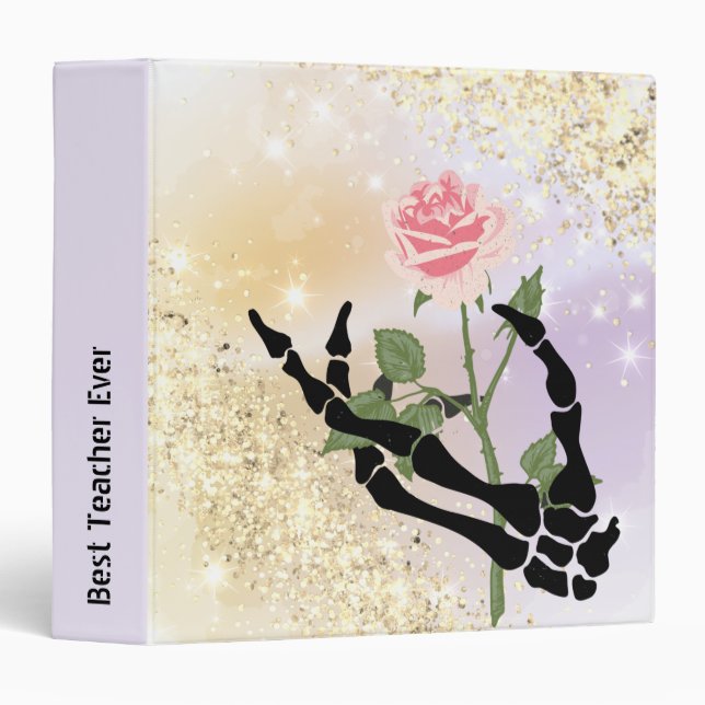 Custom Skull Hand Floral  3 Ring Binder (Front/Spine)