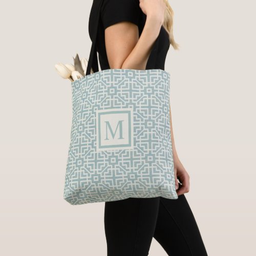 Custom Sky Blue Baby Green Fabric Geometric Tote Bag