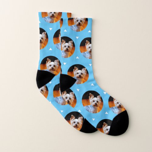 Custom Sky Blue Dog or Pet Photo Pattern Cute Socks