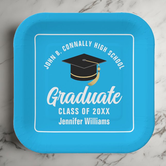 Custom Sky Blue Graduation Party Square Paper Plates (Creator Uploaded)