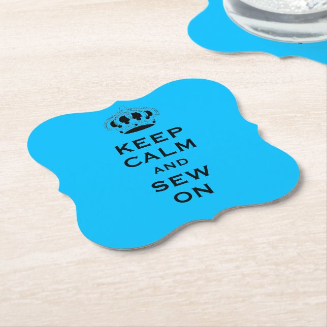 Custom Sky Blue Keep Calm (your word) Set of 6 Paper Coaster (Angled)