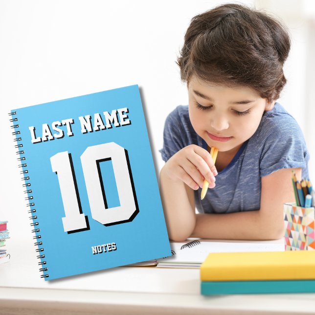 Custom Sky Blue Last Name Sports Jersey Number  Notebook (Creator Uploaded)
