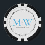 Custom Sky Blue Monogrammed Wedding Date Poker Chips<br><div class="desc">Custom Elegant Sky Blue Monogrammed with Black dotted border with wedding date. The dotted border is reminiscent of milgrain,  which is a jewelry-detailing technique often used for engagement and wedding rings. The milgrain border adds both a modern and elegant style to this monogram.</div>