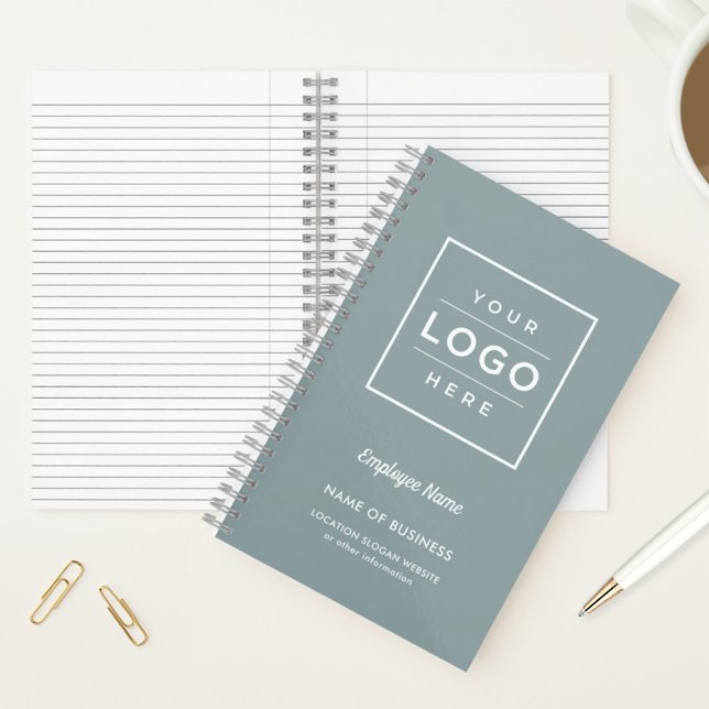Custom Slate Gray Business Logo and Employee Name Notebook (Creator Uploaded)