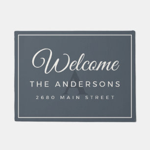 Custom Slate Gray Family Monogram Welcome Area Doormat