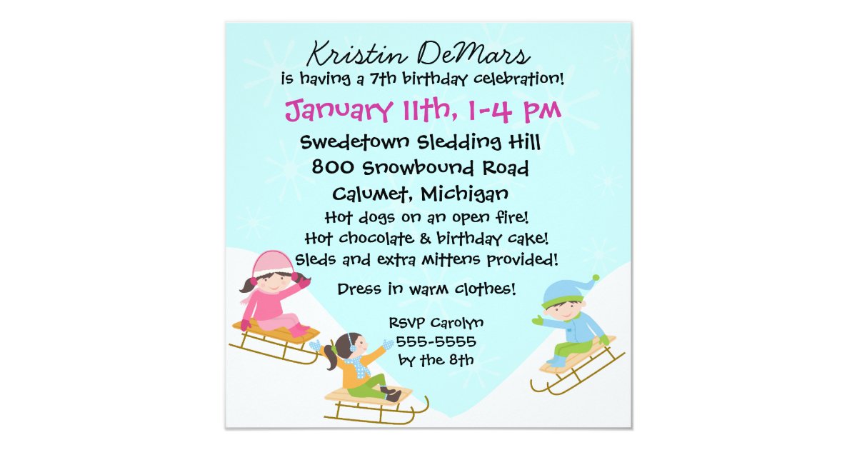 Sledding Birthday Party Invitations 5