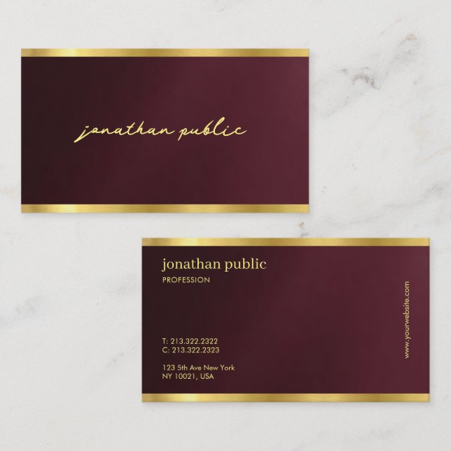Custom Sleek Gold Text Calligraphy Script Luxury Business Card (Front/Back)