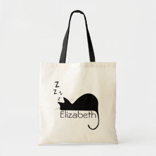 Custom Sleeping Cat Silhouette Tote Bag
