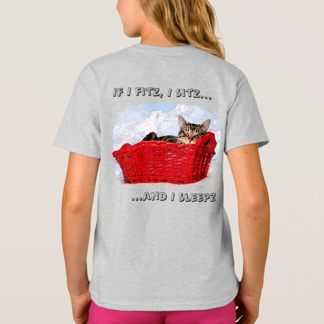 Custom Sleeping Gray Kitten In Red Basket Back T-Shirt (Back)