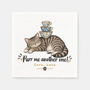 Custom Sleeping Tabby Cat Teacup Stack Art Napkins