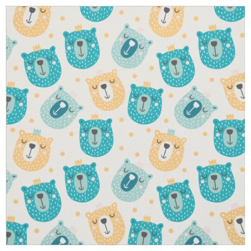 Custom Sleepy Bear Pattern yellow blue Fabric
