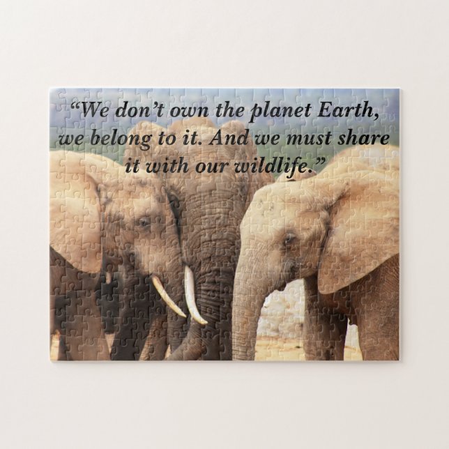 Custom Slogan/Conservation Elephant Family Jigsaw Puzzle (Horizontal)