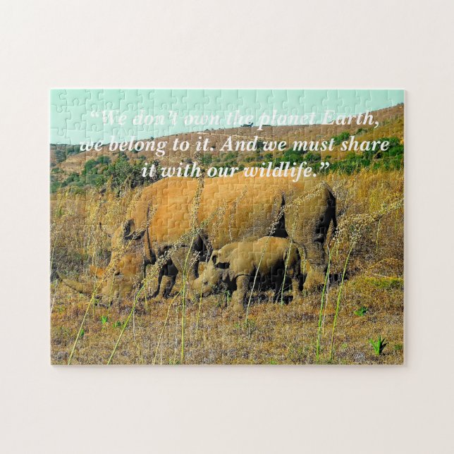 Custom Slogan/Conservation Rhino Reeds Jigsaw Puzzle (Horizontal)