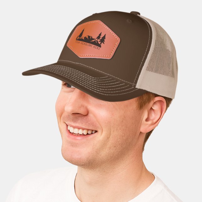 Custom Slogan Hiking, Camping, Outdoorsy Leather Patch Hat (Male)