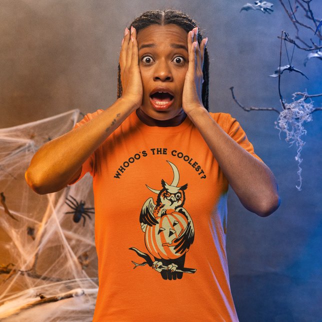 Custom Slogan Retro Owl and Pumpkin Halloween T-Shirt (Creator Uploaded)