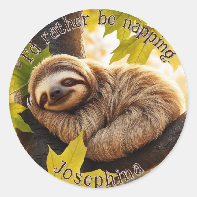 Custom sloth baby sleeping funny quote classic round sticker (Front)