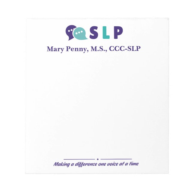 Custom SLP Notepad - Speech Language Pathologist  (Front)