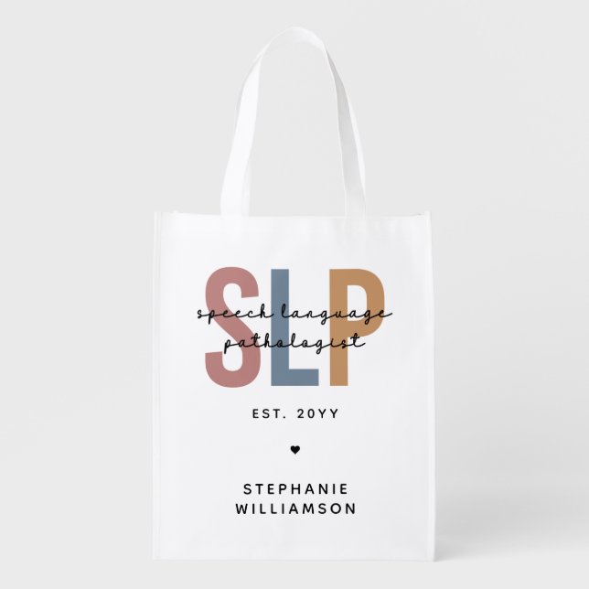 Custom SLP Speech Language Pathologist Grocery Bag (Front)