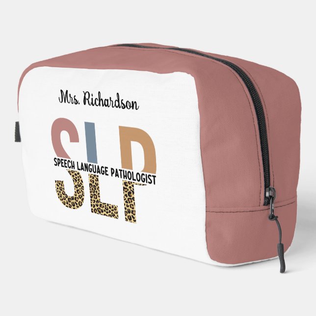 Custom SLP Speech Pathologist Leopard Print Dopp Kit (Right Corner)