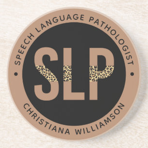 Custom SLP Speech Pathologist Leopard Print Gifts Coaster