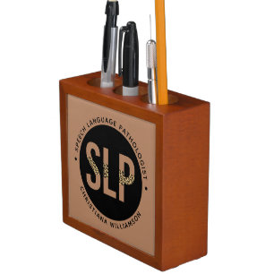 Custom SLP Speech Pathologist Leopard Print Gifts Desk Organizer