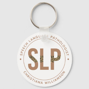 Custom SLP Speech Pathologist Leopard Print Gifts Keychain