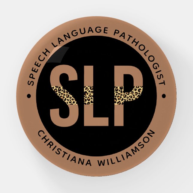 Custom SLP Speech Pathologist Leopard Print Gifts Paperweight (Front)