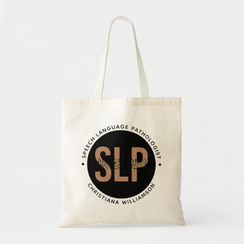 Custom SLP Speech Pathologist Leopard Print Gifts Tote Bag