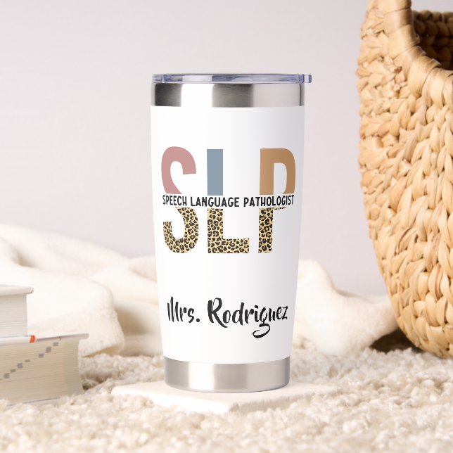 Custom SLP Speech Pathologist Leopard Print Insulated Tumbler (Living Room)