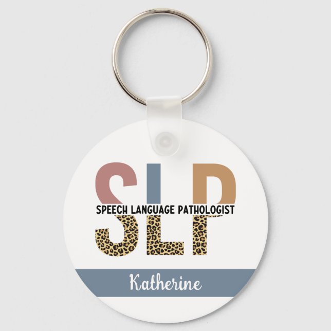 Custom SLP Speech Pathologist Leopard Print Keychain (Front)