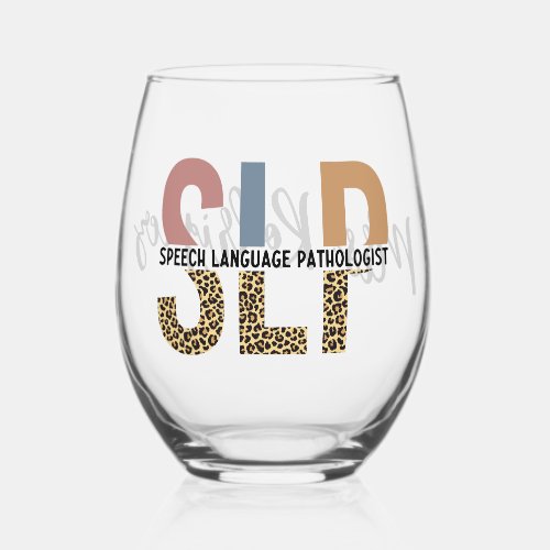 Custom SLP Speech Pathologist Leopard Print Stemless Wine Glass