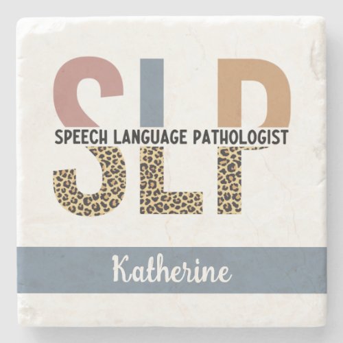 Custom SLP Speech Pathologist Leopard Print Stone Coaster