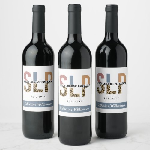 Custom SLP Speech Pathologist Leopard Print Wine Label